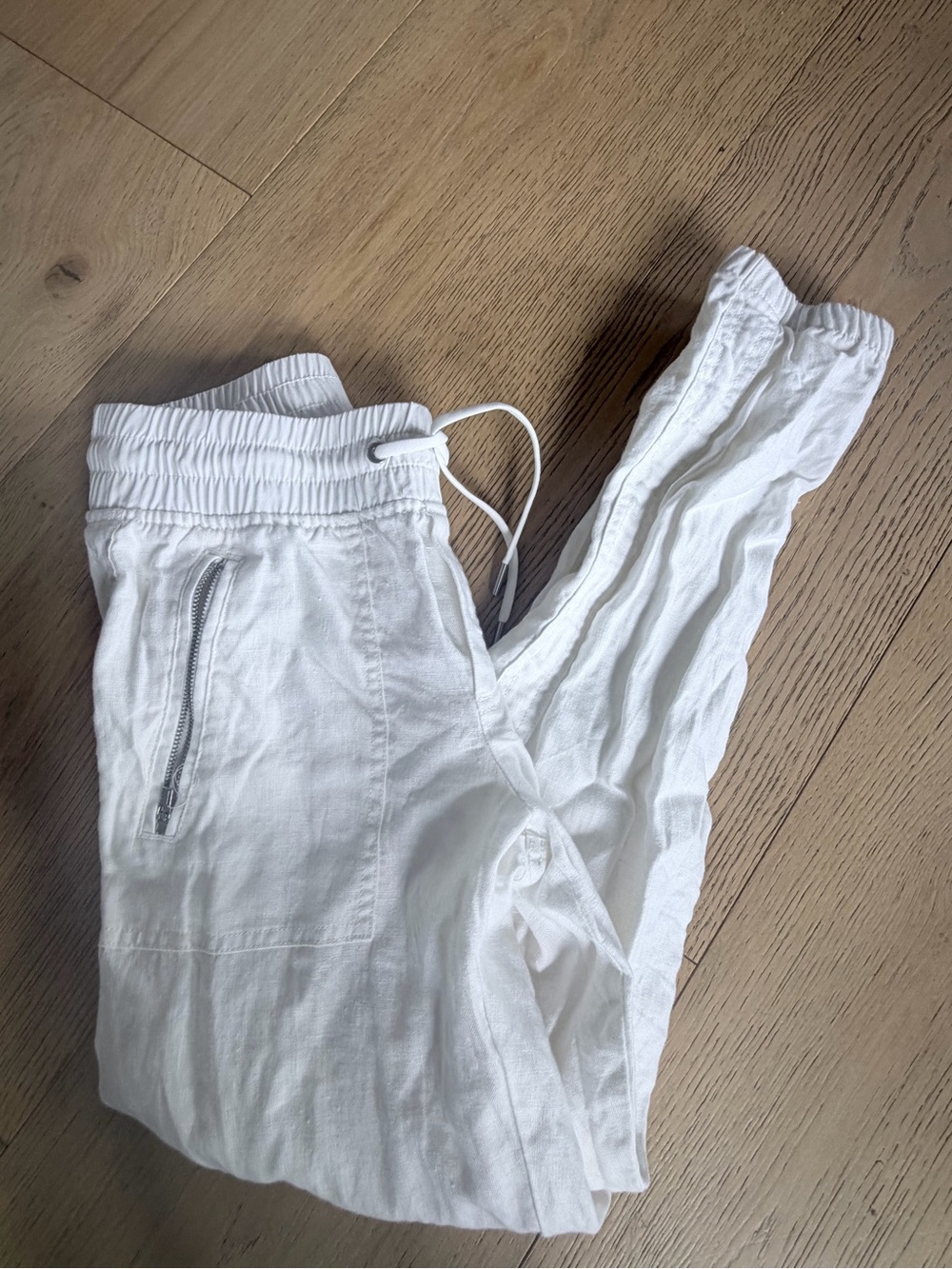 Athletica Linen  White Drawstring Jogger Pants